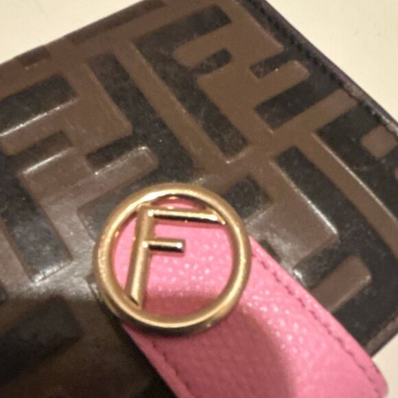 Fendi Zucca FF Logo Small Wallet Brown Pink Leather Preppy Y2K Iconic Style - Picture 7 of 16